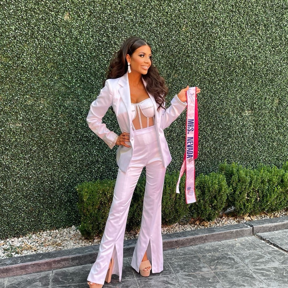 Chic Pink Women's Blazer and Flare Pants Set